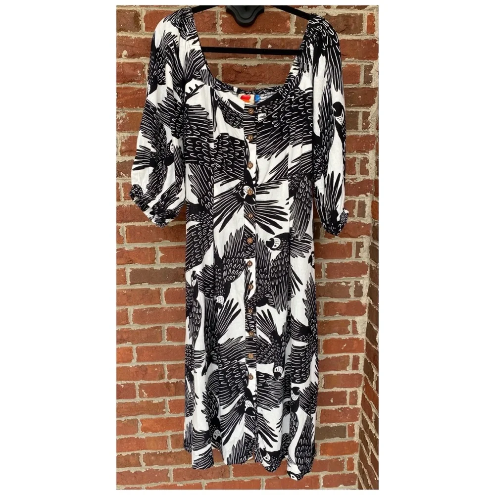 NWOT Anthropologie/Farm Rio Birds in Flight Button Dress  Size Small